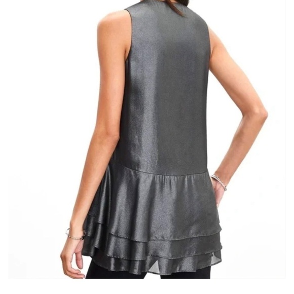 BANANA REPUBLIC Top Sz. S Petite Metallic Tiered Ruffle Hem Peplum Whimsical NEW - Picture 2 of 15